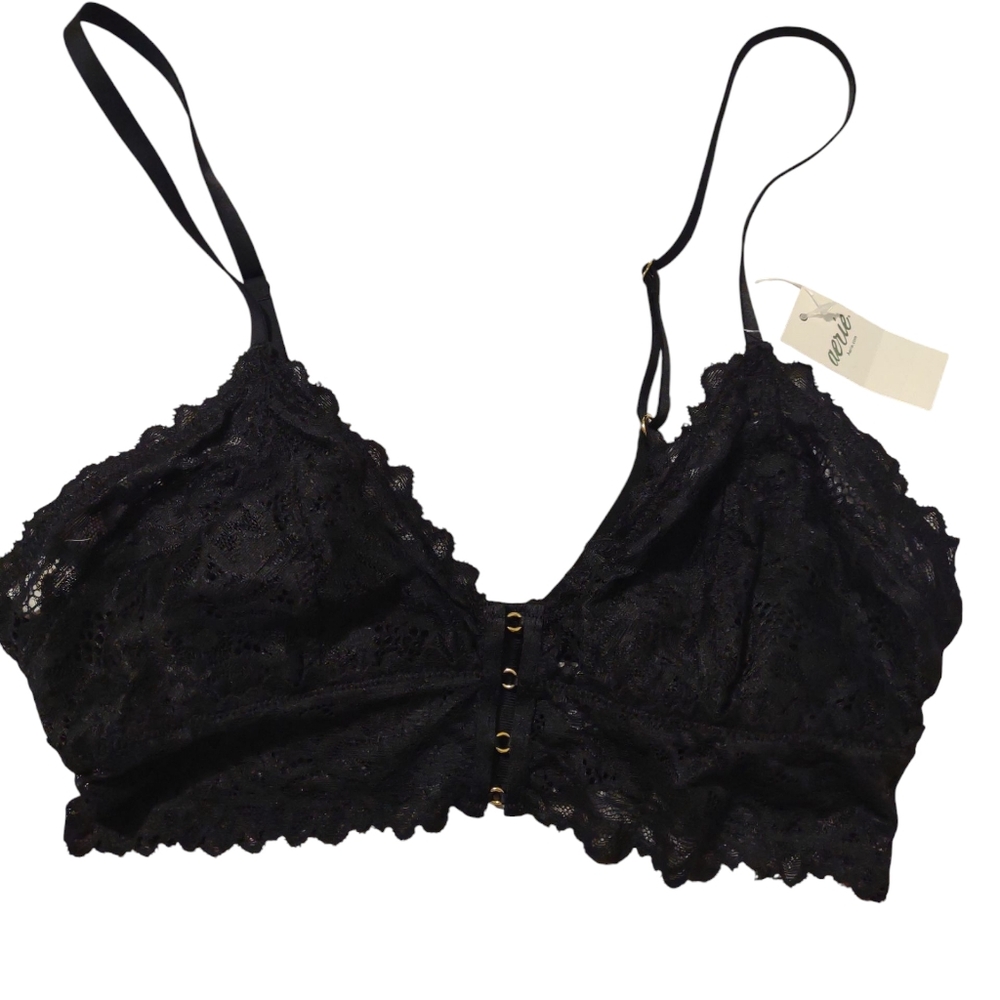 Aerie‎ Sunkissed Lace Triangle Bralette Black S Whimsigoth Romantic Lightweight - Picture 2 of 5